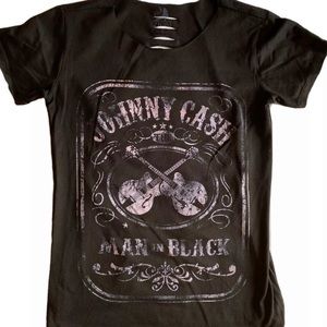 Johnny Cash Man In Black Ripped Back Stretch Top
